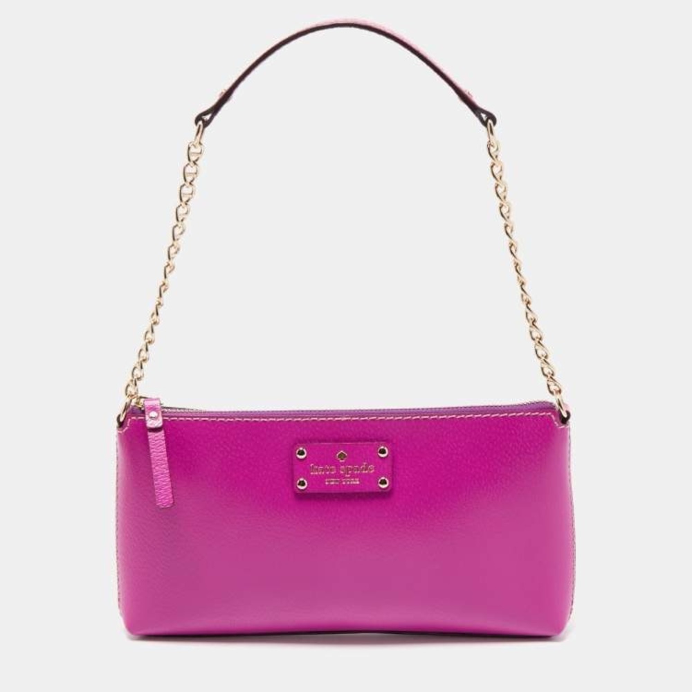 Kate Spade Fuchsia Leather Zip Chain Baguette Bag